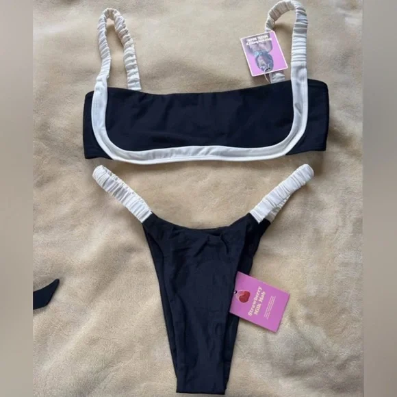 Strawberry Milk Mob Black Sporty Bikini Set L - Picture 2 of 6